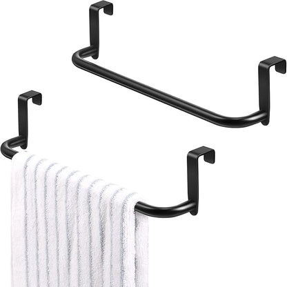Patelai Over Cabinet Door Towel Bar, Metal Kitchen Rack,Black | Hang Inside or Outside Cabinet for Hand Towels, No Drill Install, Bathroom Organizer, Saves Counter Space, Fits Doors