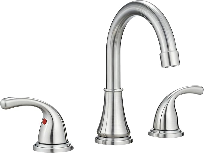 Bathroom Faucet 3 Holes, 8 Inch Widespread Faucet 2 Handle Bathroom Sink Faucets Lead-Free Brushed Nickel Bath Sink Faucets with Pop-up Drain Stopper and Supply Hoses