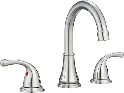 Bathroom Faucet 3 Holes, 8 Inch Widespread Faucet 2 Handle Bathroom Sink Faucets Lead-Free Brushed Nickel Bath Sink Faucets with Pop-up Drain Stopper and Supply Hoses