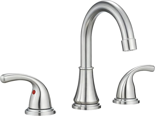 Bathroom Faucet 3 Holes, 8 Inch Widespread Faucet 2 Handle Bathroom Sink Faucets Lead-Free Brushed Nickel Bath Sink Faucets with Pop-up Drain Stopper and Supply Hoses