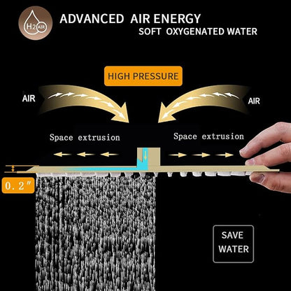 12 In Rain Shower Head High Pressure Rainfall Shower Head Brushed Gold | Square Rain Bathroom Showerhead, High Flow, Large Stainless Steel, Ceiling Mounted, Wall Mounted, Waterfall Full Body