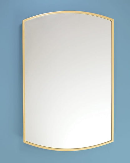 Fox Hollow Furnishings 16x20 Harper Crescent Metal Framed Rectangle Recessed Bathroom Medicine Cabinet, Arced Mirror, 14x18 in-Wall Opening, Adjustable Glass Shelves, Magnet Close, Gold