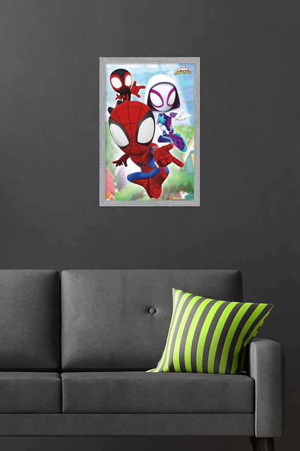 Trends International Marvel Spidey and His Amazing Friends - Webs Wall Poster, 22.4L x 14.7W, Gray Framed Version