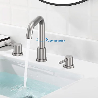 GAOMON Brushed Nickel Bathroom Faucet 3 Hole,8 Inch Bathroom Faucet with Metal Pop-up Drain Assembly, Two Handle Vanity Faucet with cUPC Supply Lines, 8" Widespread Bathroom Sink Faucet