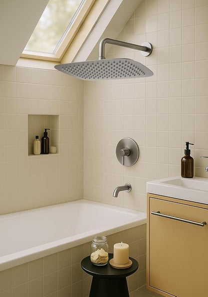 G-Promise All Metal 12 Inch Large Rain Shower Head for Ceiling or Wall | Built to Last, Rust Resistant 304 Stainless Steel, Easy to Install, Full Body Coverage Rainfall Shower Head, Daily SPA