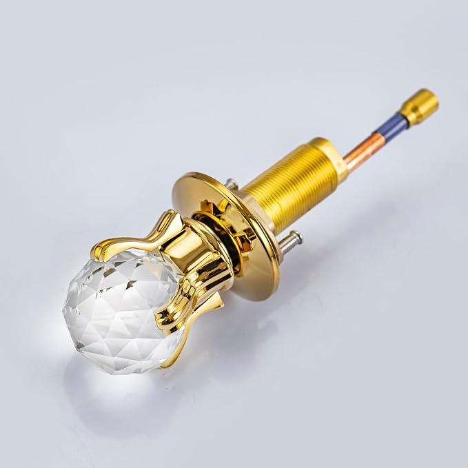 Widespread Bathroom Sink Faucet with Crystal Knob 3 Hole Waterfall Vanity Faucet 8 Inch Crystal Bathroom Faucets Deck Mount Basin Mixer Tap with Hose, Polished Gold