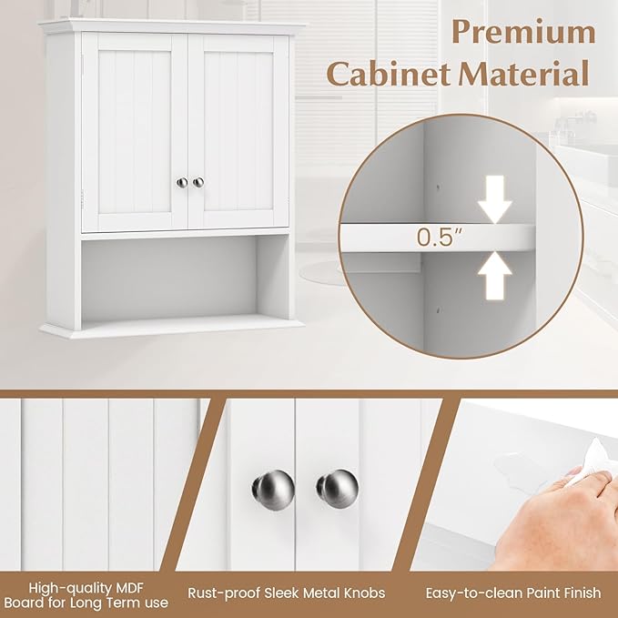 Giantex Bathroom Cabinet Wall Mount, Medicine Cabinet with Adjustable Shelf, Open Shelf, Over The Toilet Space Saver Storage Organizer for Laundry Room, Kitchen, Cupboard (White)