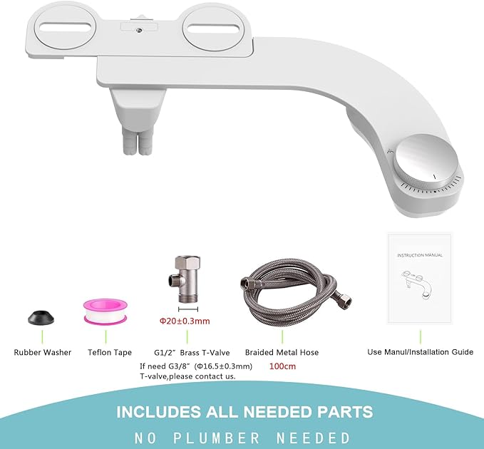 Bidet Attachment for Toilet - Left Handed Bidet Ultra-Slimt Non-Electric Dual Nozzle (Frontal & Rear Wash) Adjustable Water Pressure, Water Bidet Toilet Seat Attachment,Easy to Install (Silver)