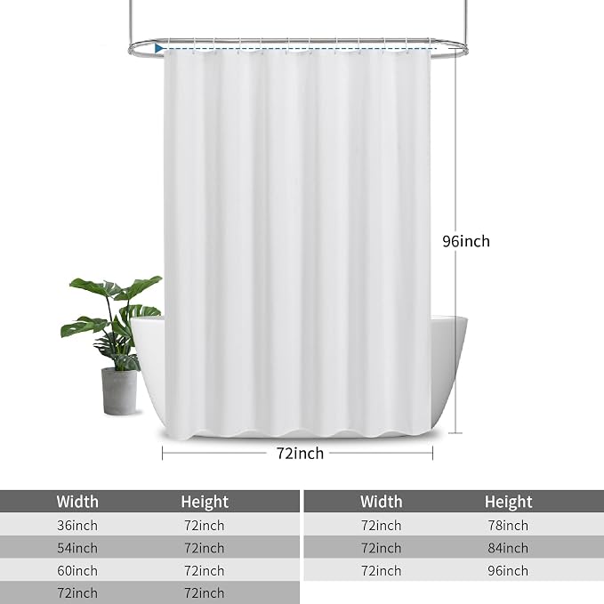 Extra Long Fabric Shower Curtain,No Liner Needed,72"x96",White | 2-in-1 Design,Linen Textured,100% Waterproof TPU-Laminated Backing,Magnetic Weighted,Machine Washable,For Bathroom,Hotel