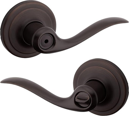 Kwikset Tustin Interior Privacy Door Handle with Lock, Door Lever for Bathroom and Bedroom, Venetian Bronze Reversible Keyless Turn Lock, with Microban Protection (Pack of 4)