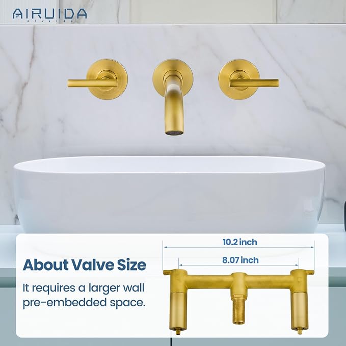 Airuida Wall Mounted Antique Brass 3 Hole Dual Handle Bathroom Faucet with 360 Swivel Spout Vanity Sink Mixer Tap, Matte Finish | Lever Handle,3 Holes,360° Widespread Swivel Spout,Rotatable Bathroom Faucet