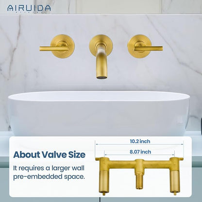 Airuida Wall Mounted Antique Brass 3 Hole Dual Handle Bathroom Faucet with 360 Swivel Spout Vanity Sink Mixer Tap, Matte Finish | Lever Handle,3 Holes,360° Widespread Swivel Spout,Rotatable Bathroom Faucet
