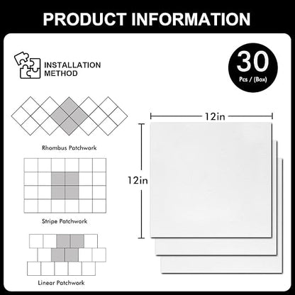 30-Pack 12"x12" Peel and Stick Floor Tiles Waterproof Self Adhesive Vinyl DIY Flooring for Bedroom, Bathroom, Kitchen, RV, Cover 30 Sq. Ft, Matte White