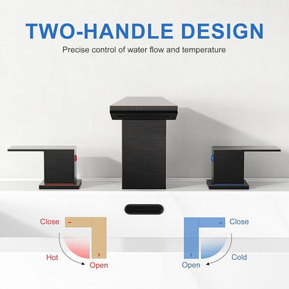 RUMOSE Bathroom Faucets 3 Hole Bronze Bathroom Sink Faucet with Drain | 8 Inch Mixer Widespread Waterfall Vanity Two Handle Lavatory Bath Tap, Pop Up Drain, Stainless Steel
