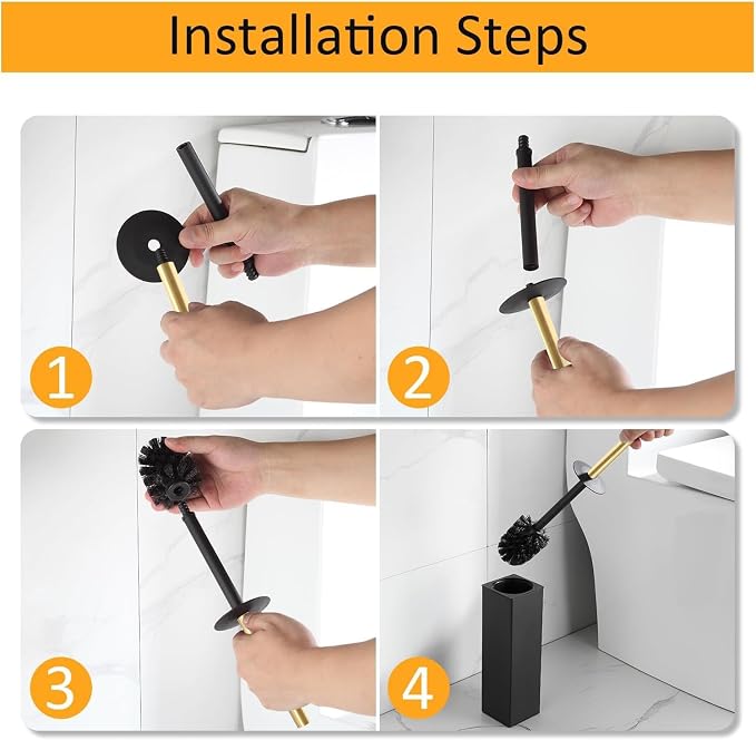 BGL Standing Toilet Brush and Holder Brushed Gold Aluminium Toilet Bowl Cleaner Brush and Holder for Bathroom Storage and Organization, Square Design Sturdy and Space Saving