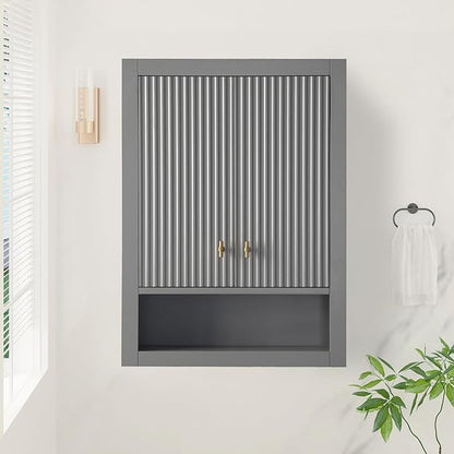 HOMEBEYOND 24 Inches Bathroom Vanity Wall Mount Storage Cabinet & Shelves, Free-Standing Vanity with Soft-Closing Doors, Golden Brushed Handware, Cashmere Gray