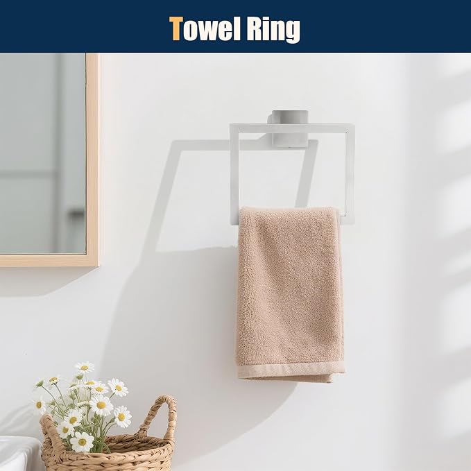 10 Pcs Silver Bathroom Hardware Accessories Set 23.6 Inch Wall Mounted | Bath Towel Bar Kit with Square Towel Racks Ring and Towel Hooks, Paper Holder, 304 Stainless Steel