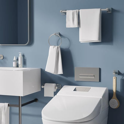 Bathroom Hardware Set 2 Pieces Toilet Paper Holder and Towel Ring Wall Mounted Stainless Steel and Zinc Alloy Brushed Nickel