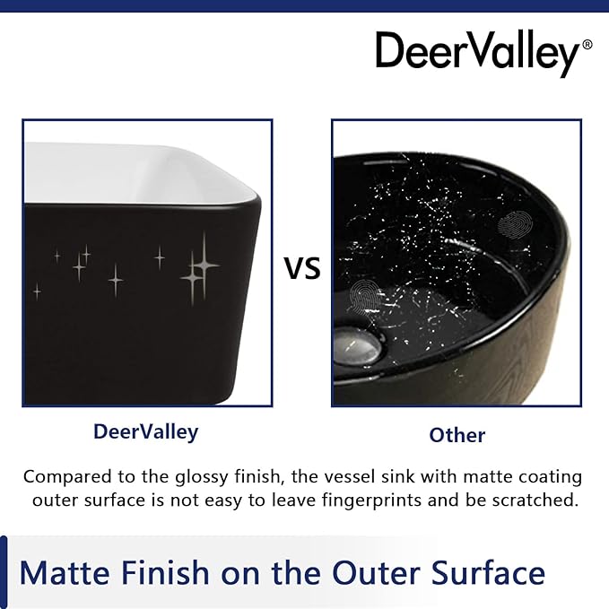DeerValley DV-1V0001 Bathroom Vessel Sink 19" x 15" Above Counter Sink Rectangle Ceramic Bathroom Sink, Black and White Sinks