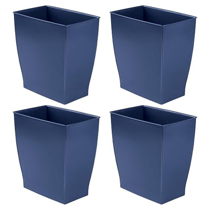 iDesign Small Plastic Bathroom Trash Can, Slim Rectangle, 4-Pack, Navy Blue | Bedroom, Office, Dorm