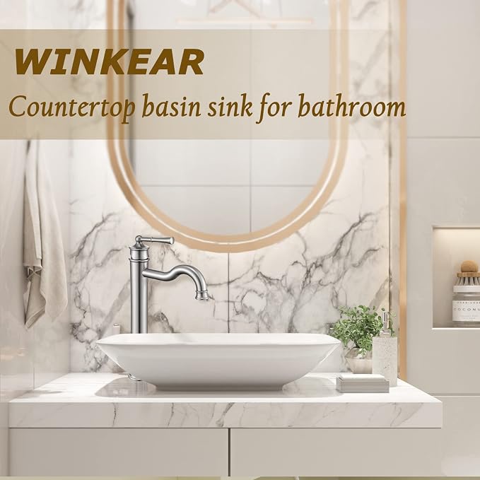 Vessel Sink Faucet Brushed Nickel Bathroom Tall Faucet Single Hole Deck-Mount Pop up Drain Assembly Without Overflow Water Supply Lines Included