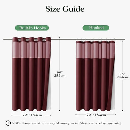 Burgundy Hook Free Waffle Shower Curtain & Snap Fabric Liner,72x99 | Less Time to install, 3 in 1 Fabric Shower Curtain and Liner Set with Magnets, Extra Long, Shower Curtains for Bathroom