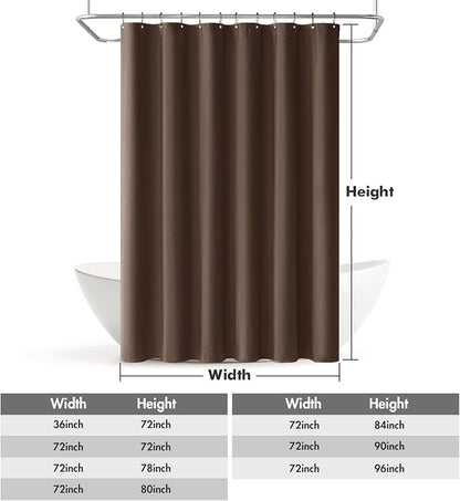 MIULEE 72 x 84 Extra Long Linen Shower Curtain Brown 12 Metal Hooks | Washable, Heavy Fabric Shower Curtain Set, Waterproof Thick Cloth Shower Curtain, Bathroom Hotel Bathtub