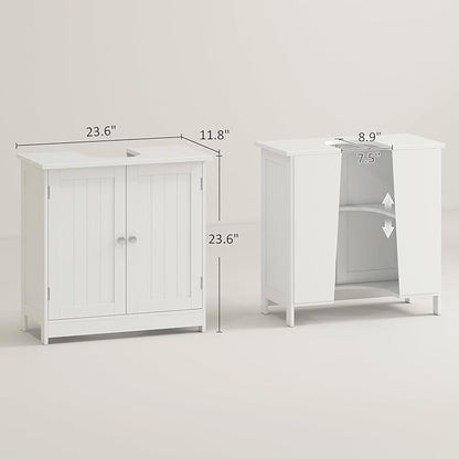 HOMCOM Under Sink Bathroom Cabinet, Pedestal Sink Storage Cabinet with 2 Doors, Shelf and U-Shape, White
