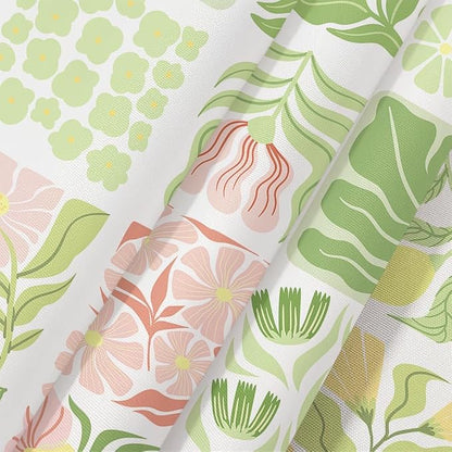 JAWO Sage Green Cute Boho Floral Shower Curtain, Colorful Abstract Floral Retro Aesthetic Shower Curtain for Bathroom, Funky Unique Waterproof Fabric Polyester Bath Curtains with Hooks,36WX72H