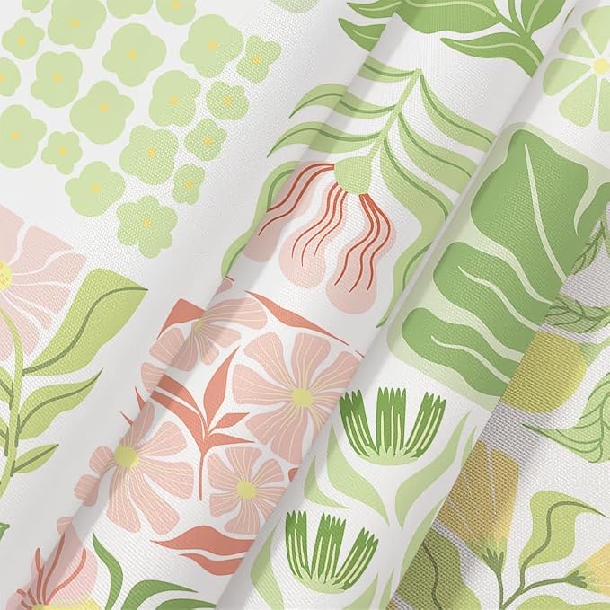 JAWO Sage Green Cute Boho Floral Shower Curtain, Colorful Abstract Floral Retro Aesthetic Shower Curtain for Bathroom, Funky Unique Waterproof Fabric Polyester Bath Curtains with Hooks,70Wx90H