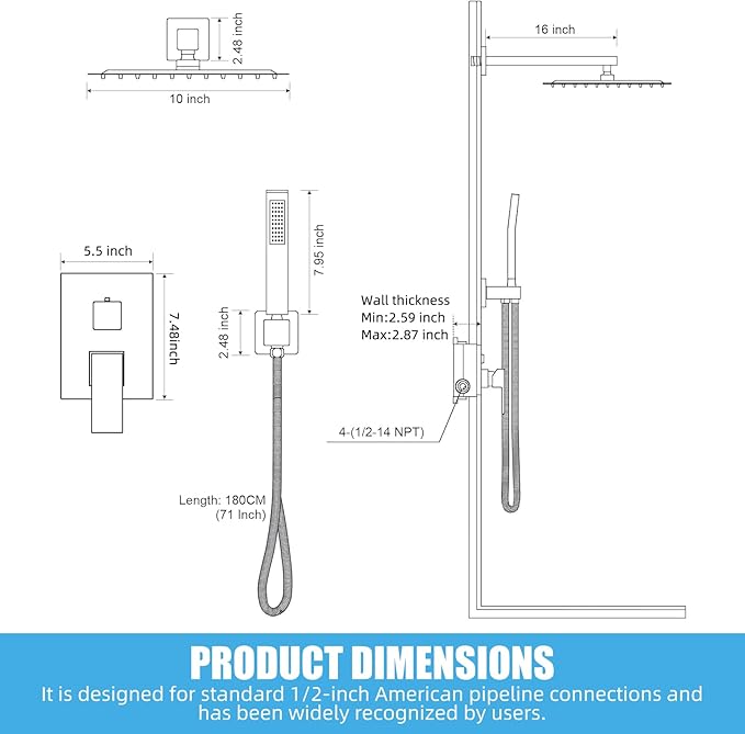 Modern Shower Faucet with 10 Inch Rain Shower head Shower System and Handheld Shower Combo,2-Function Shower Fixtures Included Shower Trim Kit (Brush Nickel)
