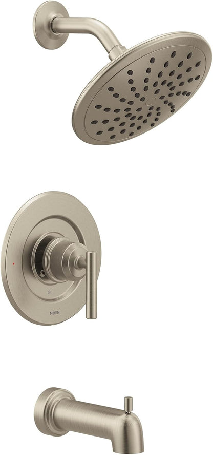 Moen Gibson Posi‐Temp Pressure Balancing Modern Tub and Shower Trim with 8‐Inch Rainshower, Valve Required, Brushed Nickel, T3003EPBN