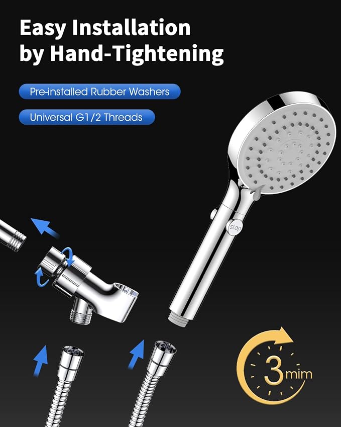 FASDUNT Shower Head with Handheld, High Pressure Showerhead with Long Hose | 80" Extra Long Stainless Steel Hose & Adjustable Bracket, Shower Heads with ON/OFF Switch for Pets Bath, Chrome