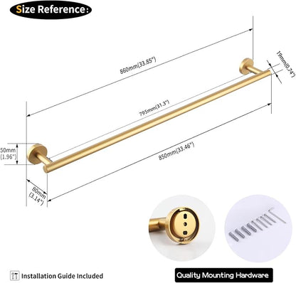 GERZWY Stainless Steel 33-Inch Bathroom Towel Bar Gold Towel Rack Wall Mounted Towel Rail Bath Towel Rod AG1101C85-BE