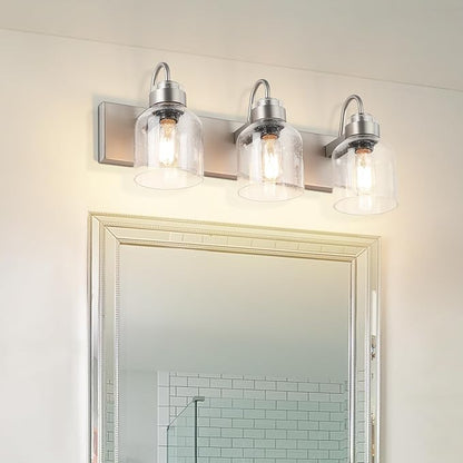 PRESDE Vintage 3 Light Bathroom Light Fixtures Over Mirror Brushed Nickel Bathroom Vanity Lights with Bubble Glass Shades Bath Vanity Lighting