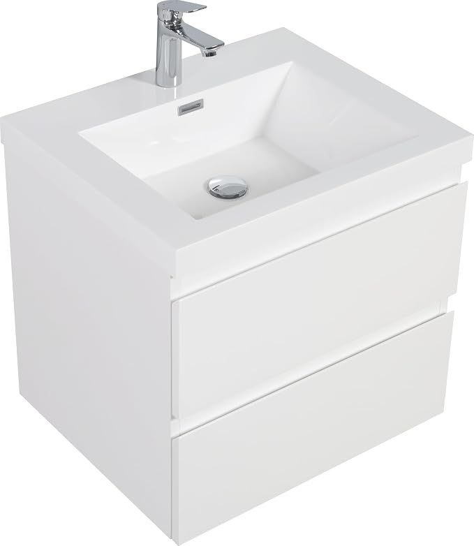 24 Inch Floating Bathroom Vanity with Sink, Large Storage Wall Mounted Floating Vanity with Soft Close Drawers, Pre Assembled Bathroom Sink Cabinet (Glossy White, 24")