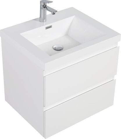 24 Inch Floating Bathroom Vanity with Sink, Large Storage Wall Mounted Floating Vanity with Soft Close Drawers, Pre Assembled Bathroom Sink Cabinet (Glossy White, 24")