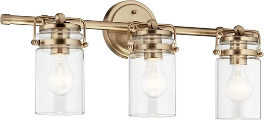 Kichler, Brinley 24" 3 Light Vanity Light with Clear Glass in Champagne Bronze for Bathroom and Powder Room, (24" W x 10.25" H), 45689CPZ