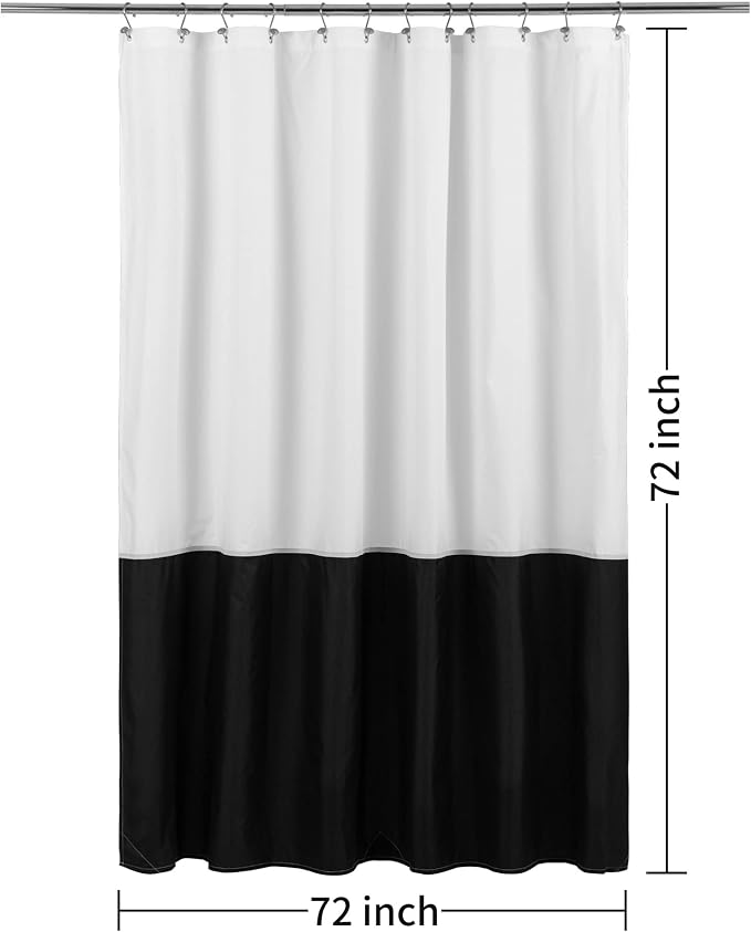 ALYVIA SPRING Waterproof Fabric Shower Curtain or Liner Black/White, 72x72 | 3 Magnets, Soft Cloth & Hotel Quality, Machine Washable, Light-Weight, Standard Size