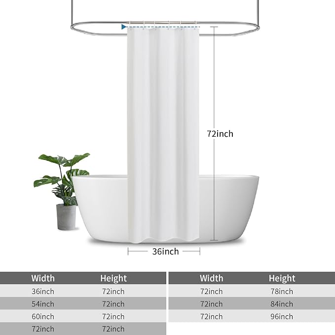 Waterproof Fabric Shower Curtain,No Liner Needed,36x72,White | 2-in-1 Design,Linen Textured,100% Waterproof TPU-Laminated Backing,Magnetic Weighted,Machine Washable,For Bathroom,Hotel