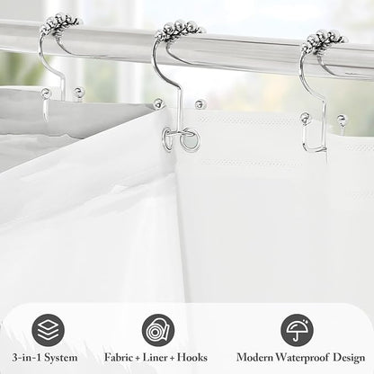 3 in 1 Black Forest Shower Curtain Set, Modern Spring Shower Curtain and PEVA Liner Set with 12 Stainless Steel Shower Curtain Hooks, Waterproof Fabric Shower Curtains for Bathroom, 72 W x 72 H