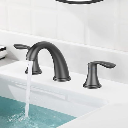 Bathroom Sink Faucet, Faucet for Bathroom Sink, Widespread Matte Black Bathroom Faucet 3 Hole with Plastic Pop Up Drain and cUPC Lead-Free Hose - (Matte Black)