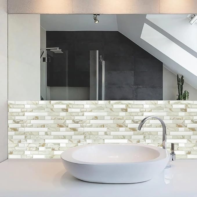 STICKGOO Thicker Design Peel and Stick Tile Backsplash, 12”×12”Stick on Backsplash for Kitchen, Self Adhesive Tile for Kitchen Backsplash and Bathroom(10 Sheets, Faux Calacatta Marble)