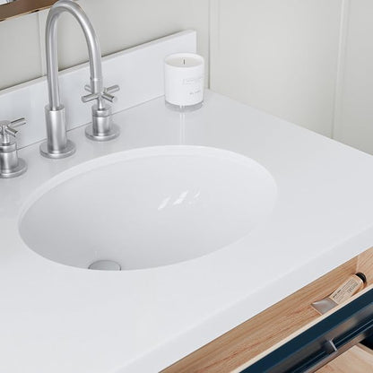 ARIEL Monroe 72-inch Bathroom Vanity with Sink,Solid Wood, 1.5-inch Pure White Quartz Countertop & Backsplash, Double Rectangular Porcelain Sink, 9 Dovetail Drawers, Brushed Nickel, Midnight Blue