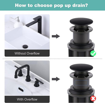 Bathroom Sink Drain Without Overflow, ARCORA Matte Black Pop Up Drain for Vessel Sink Clicker Drain Stopper