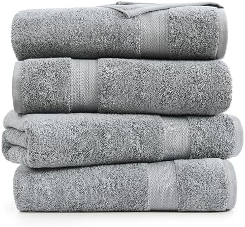 LANE LINEN Bath Towel Set 100% Cotton 4 Piece Soft Absorbent - Grey