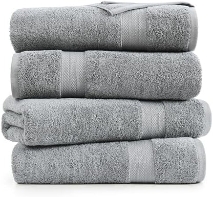 LANE LINEN Bath Towel Set 100% Cotton 4 Piece Soft Absorbent - Grey