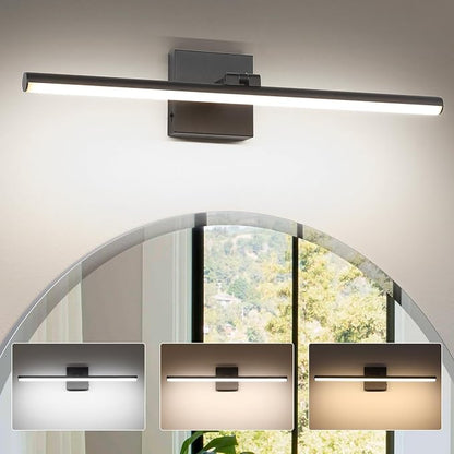 LED Bathroom Vanity Light, Modern Bathroom Light Fixture Over Mirror (3000K/4000K/6000K, Dimmable), Vanity Light Bar with Angle Adjustable, 24 Inch, Black