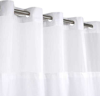 RiverDream Heavyweight Waffle No Hook Shower Curtain with Liner,White,54x80 | Dotted Waffle,Snap-in Liner,Heavy Duty,Quick Dry,Mesh Top Window,With Bottom Magnets,Hotel-Grade,Washable,Stall Long Size