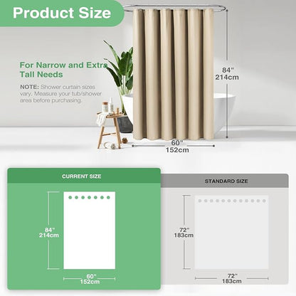 Stall Waffle Shower Curtain 256 GSM Heavy Fabric 60x84 Beige/Khaki | 60 x 84 Inch Long, Thick Cloth, Weighted Hem, Water Repellent, Hotel Luxury Polyester Shower Curtain Set for Bathroom 10 Hook